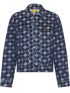 Round Two Blue Checked Argyle pattern Denim Trucker Jacket